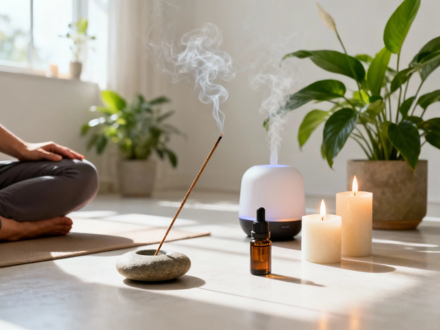 Diffuseur d'huiles essentielles dans un interieur zen