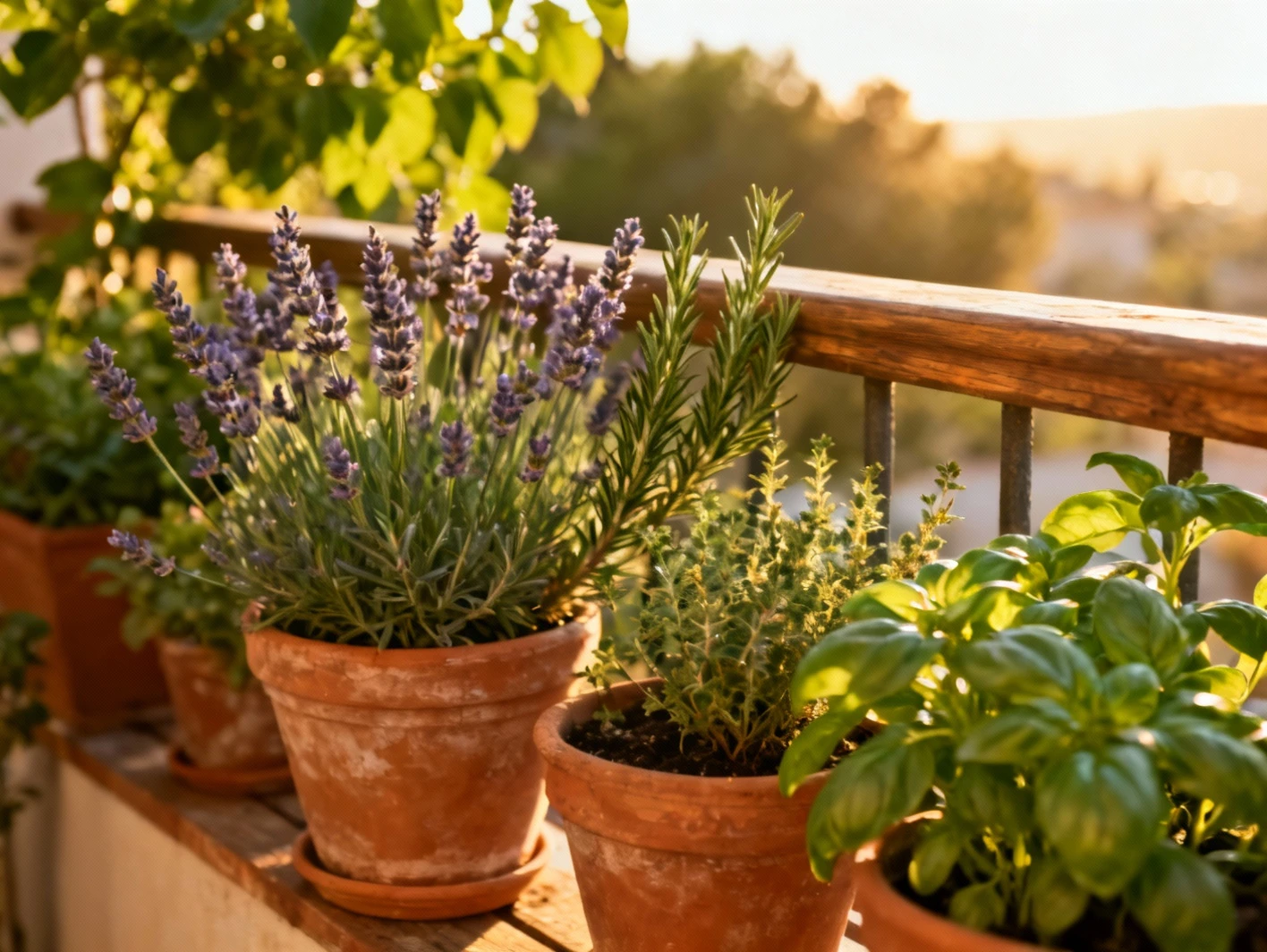 Jardin aromatique sur balcon ensoleille